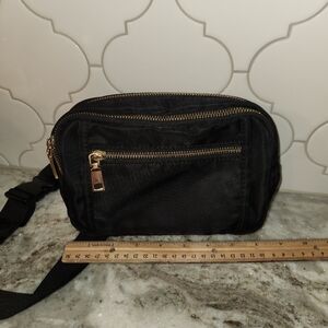 Black Crossbody Bag with Gold Zippers